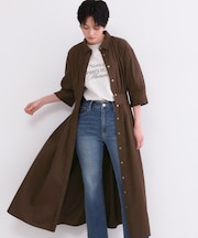 サッシュリボンベルト付きフレアシャツワンピース【洗濯機OK/防シワ加工】