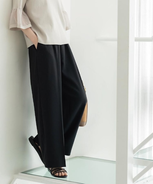 美脚ストレッチイージーワイドパンツ/セットアップ対応可【洗濯機OK/防シワ加工】《SS～LL/5col》