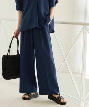 美脚ストレッチイージーワイドパンツ/セットアップ対応可【洗濯機OK/防シワ加工】《SS～LL/5col》