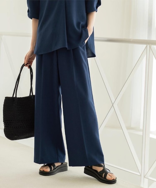 美脚ストレッチイージーワイドパンツ/セットアップ対応可【洗濯機OK/防シワ加工】《SS～LL/5col》