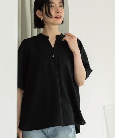 ストレッチスキッパータックスリーブブラウス/セットアップ対応可【洗濯機OK/防シワ加工】《SS～LL/6col》