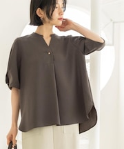 ストレッチスキッパータックスリーブブラウス/セットアップ対応可【洗濯機OK/防シワ加工】《SS～LL/6col》