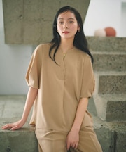 ストレッチスキッパータックスリーブブラウス/セットアップ対応可【洗濯機OK/防シワ加工】《SS～LL/6col》