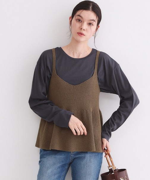 ニットペプラムキャミソール【洗濯機OK】