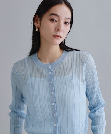 【es】シアーランダムリブニットカーディガン【洗濯機OK／抗ピル】