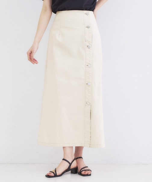 ボタンデザインナロースカート【洗濯機OK】