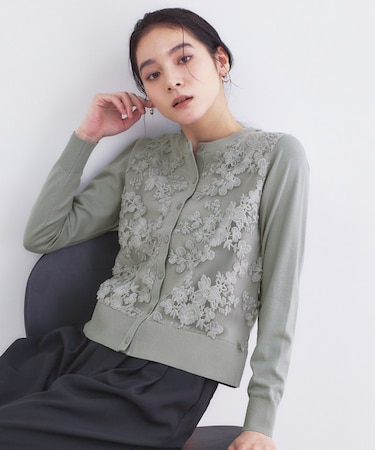 チュールレースニットカーディガン【洗える】