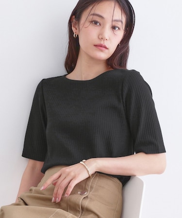 ベーシックリブボートネックカットソー【洗濯機OK】