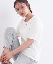 ベーシックリブボートネックカットソー【洗濯機OK】