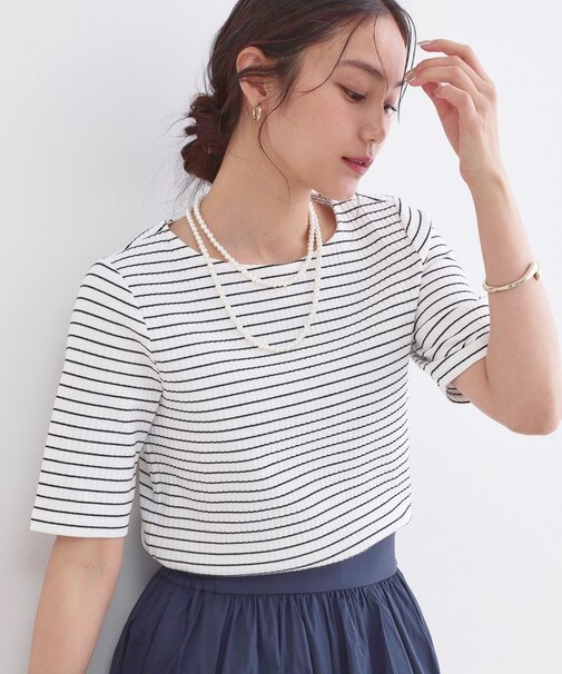 ベーシックリブボートネックカットソー【洗濯機OK】