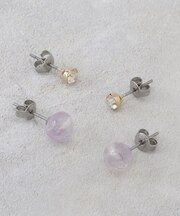 天然石×ビジューピアスSET