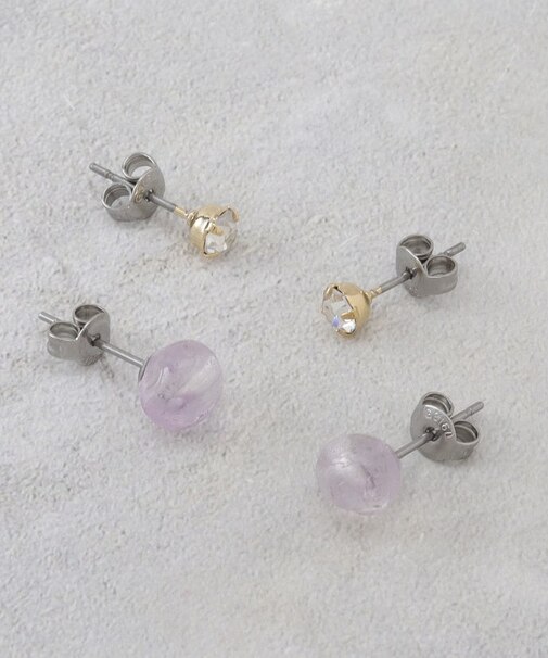 天然石×ビジューピアスSET