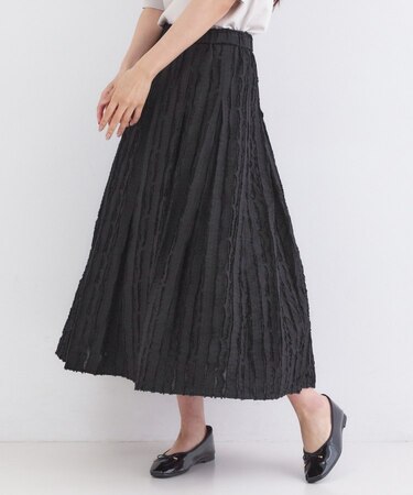 フリンジジャカード タックフレアスカート【洗濯機OK】