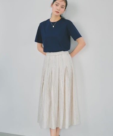 フリンジジャカード タックフレアスカート【洗濯機OK】