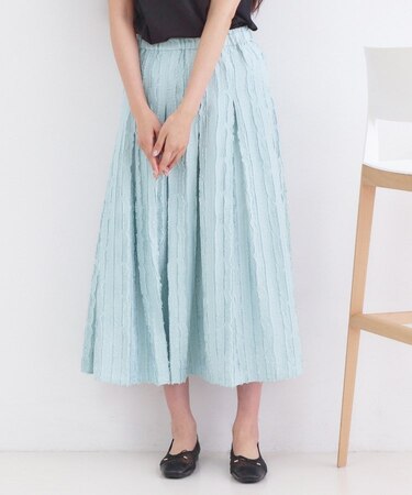 フリンジジャカード タックフレアスカート【洗濯機OK】