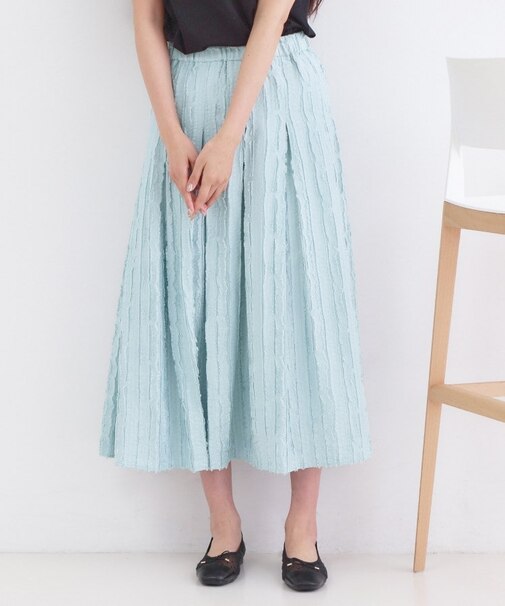 フリンジジャカード タックフレアスカート【洗濯機OK】