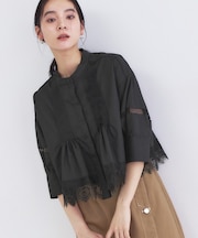 裾レース使いピンタックショートシャツ【洗濯機OK】