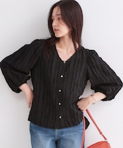 フリンジジャカードブラウス【洗濯機OK】