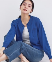 ポロ衿デザインニットカーディガン【洗濯機OK】