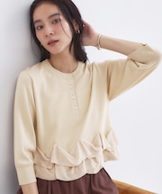 裾フリルヘンリーネックニット【洗濯機OK】