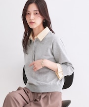 シャツレイヤード風ポロニット【洗濯機OK】