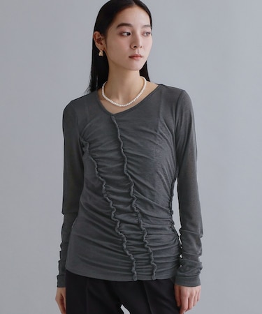 【es】アシンメトリーシャーリング シアーカットソー【洗濯機OK】