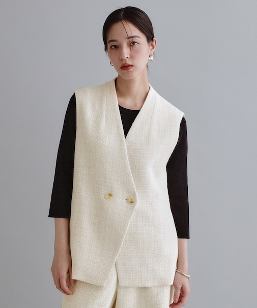 【es】ファンシーツイードノーカラージレ/セットアップ対応【洗える】