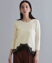 【es】裾イレギュラーヘムレースニット【洗濯機OK】