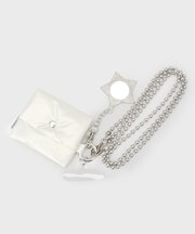 ミラーチャーム＆ミニポーチ付き ボールチェーンスマートフォンショルダーストラップ