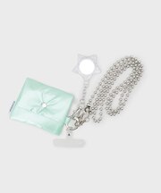 ミラーチャーム＆ミニポーチ付き ボールチェーンスマートフォンショルダーストラップ