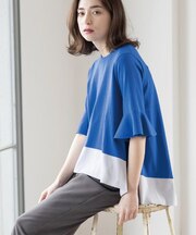 【UVケア/遮熱性】配色フレアシルエットニット《洗濯機OK》
