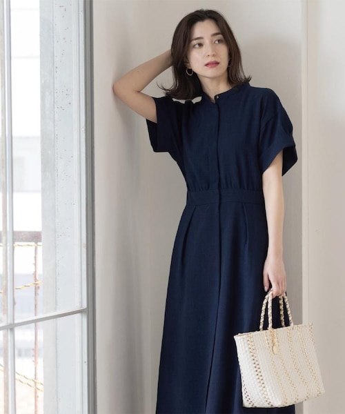 リカちゃん　洋服　ワッシャー❤︎リネンコットン　シャツマキシワンピース　ネイビー 接触冷感/吸水速乾】リネンライク シャツワンピース《洗濯機OK