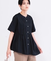 ピンタックアシメペプラムブラウス【洗濯機ＯＫ】