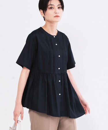 ピンタックアシメペプラムブラウス【洗濯機OK】