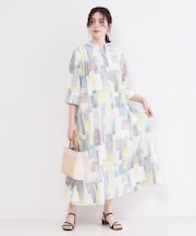 アート柄プリントワンピース【洗濯機OK】