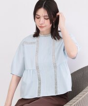 ピンタックレース ペプラムブラウス【洗濯機OK】