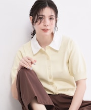 フォルムスリーブ ドッキングポロ衿ニット【洗濯機OK】