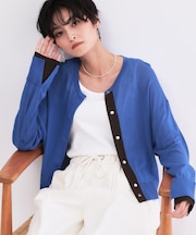 配色スナップニットカーディガン【洗濯機OK】