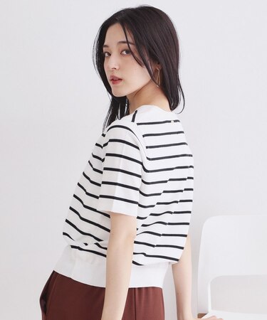 【UVケア】ハーフスリーブニット／オーガニックコットン混《洗濯機OK》