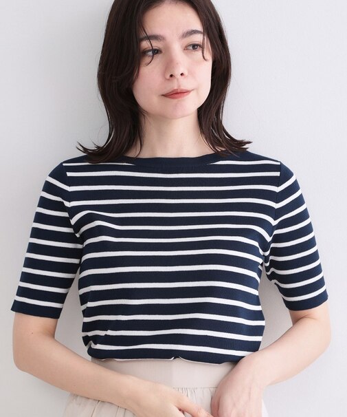 ボートネックボーダーニット【洗濯機OK／抗ピル】