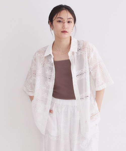刺繍ハーフスリーブシャツ／セットアップ対応可【洗濯機OK】｜オペーク
