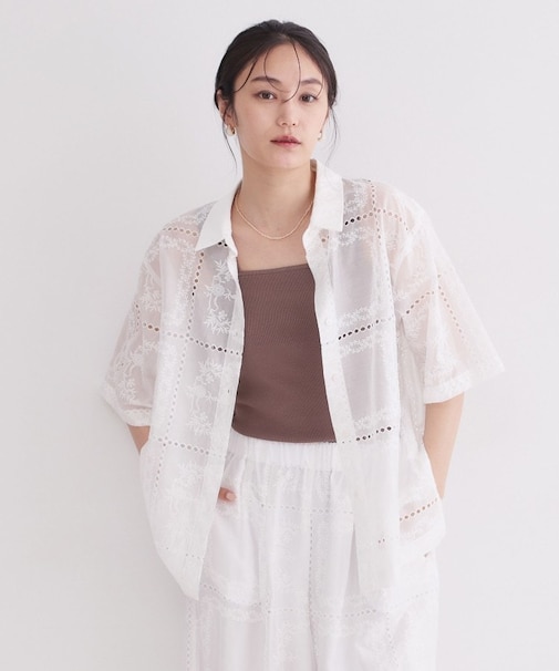 刺繍ハーフスリーブシャツ／セットアップ対応可【洗濯機OK】