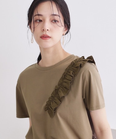 【UVケア／接触冷感】フリルショルダーカットソー《洗濯機OK》