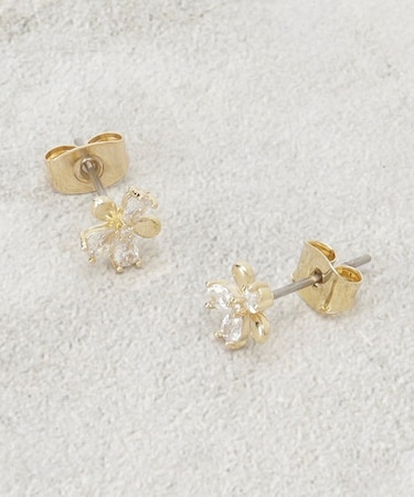 ビジュー×メタルフラワーミニピアス