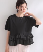 裾フリルドッキングTシャツ【洗濯機OK】