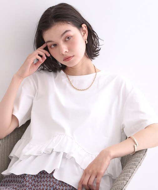 裾フリルドッキングTシャツ【洗濯機OK】