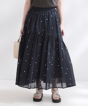 《made in INDIA》ラメドット刺繍ティアードスカート【洗える】