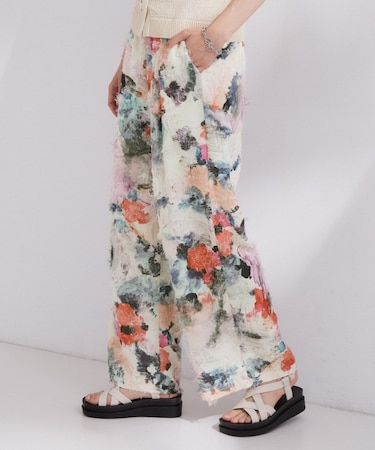 フリンジジャカード イージーパンツ【洗濯機OK】