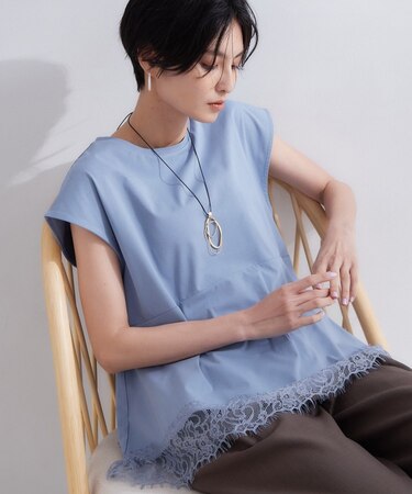 裾レースペプラムカットソー【洗濯機OK】