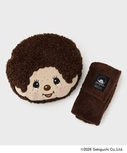 【モンチッチ】ポケット付きブランケット入りフェイス型クッション